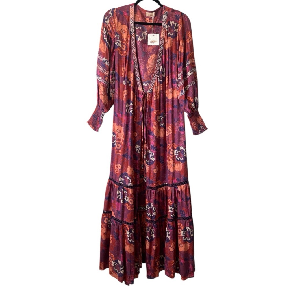 NKN Nekane Floral Embroidered Sequin Maxi Kimono Duster Small NWT